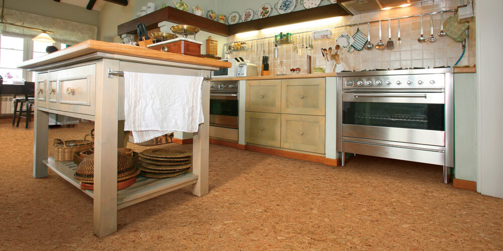 Cork floors in residential kitchen