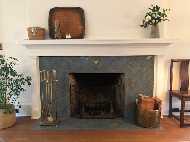 herringbone fireplace surround tile