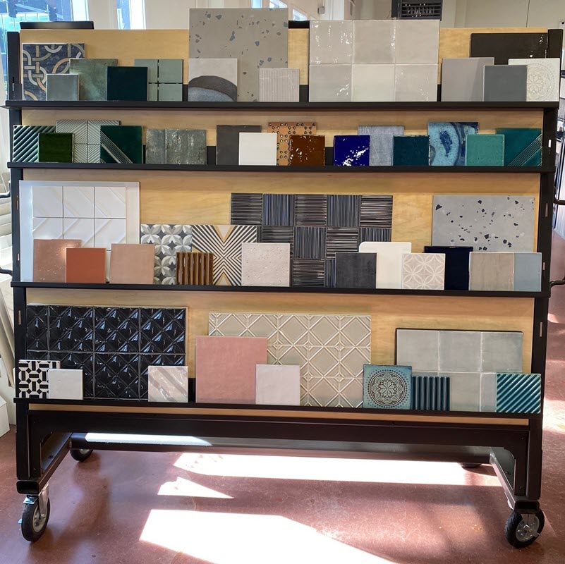 Beautiful square tile display available at Classique Floors + Tile.