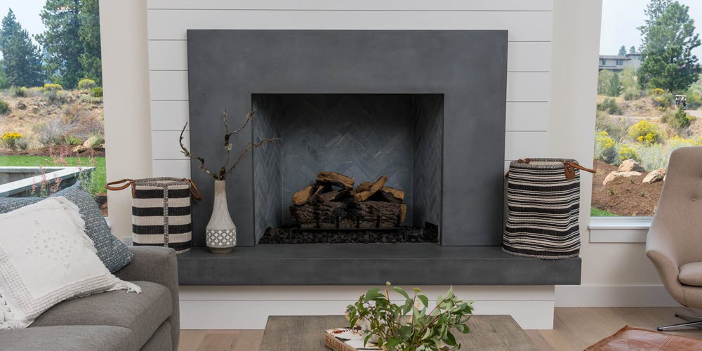 cement elegance fireplace surround panel floating hearth steel grey