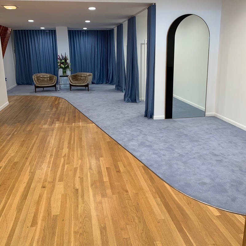 Frances May dressing rooms transformed with wool carpet