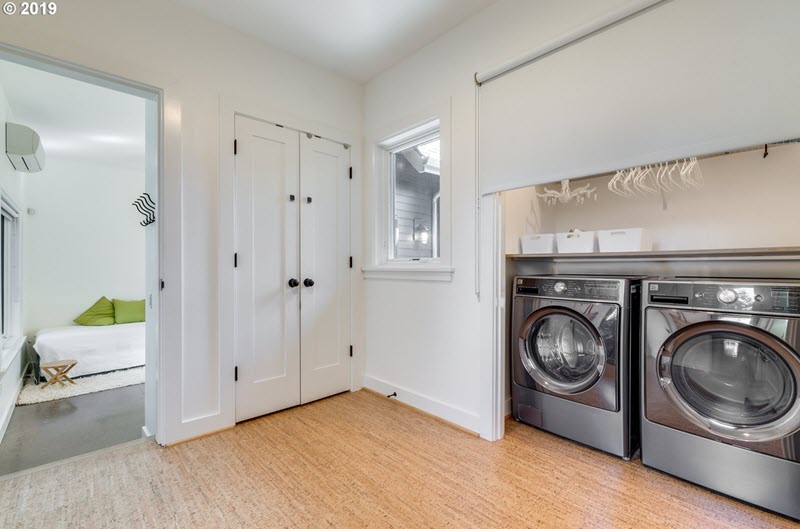 Cork flooring perfect for a laundry room 