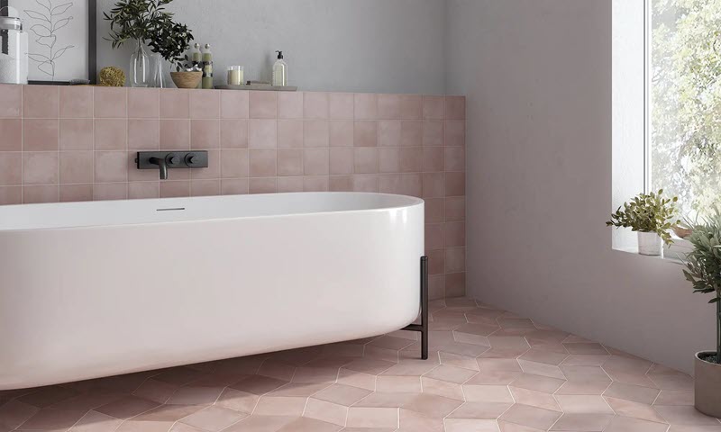 Pair square tiles with flowing shapes for an engaging, dynamic look.